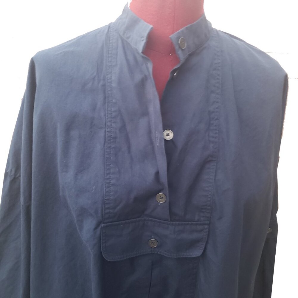Nehera Shirt Dress 8 Navy Band Collar Long Sleeve Pockets Popover Tunic - Picture 9 of 12